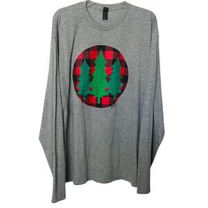 TULTEX PULL-OVER WINTER T-SHIRT OR PJ TOP, XXL, GREY W/ RED GREEN BLACK GRAPHICS